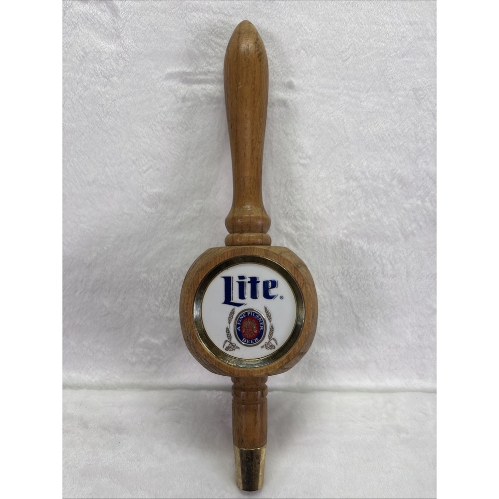 Miller Lite Fine Pilsner Beer Wooden Tap Handle Knob Breweriana Vintage 12"